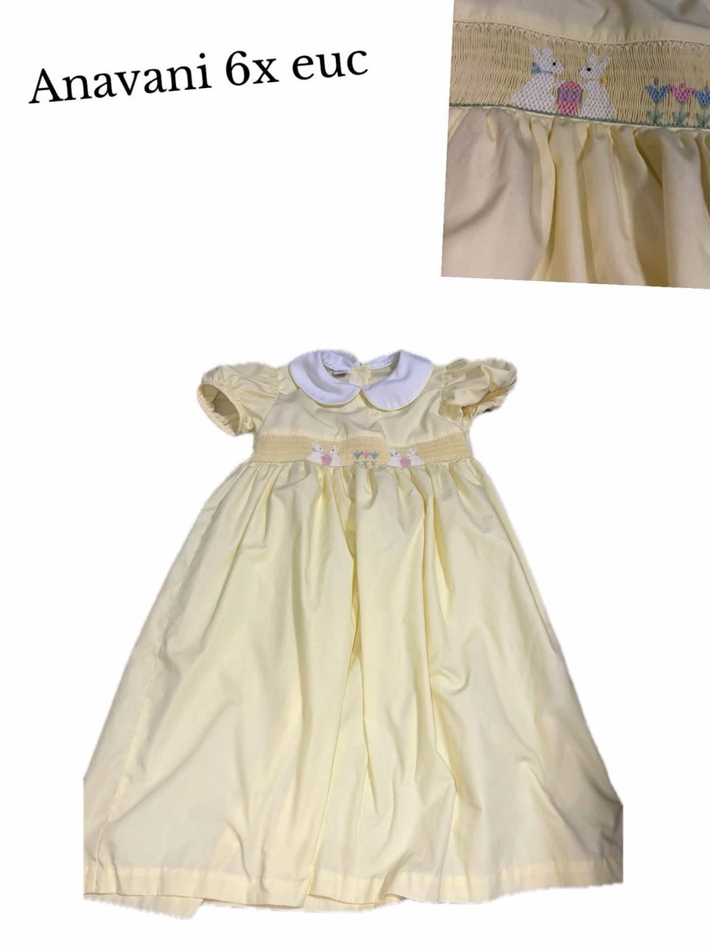 Anavani 6x smocked yellow Easter bunny dress